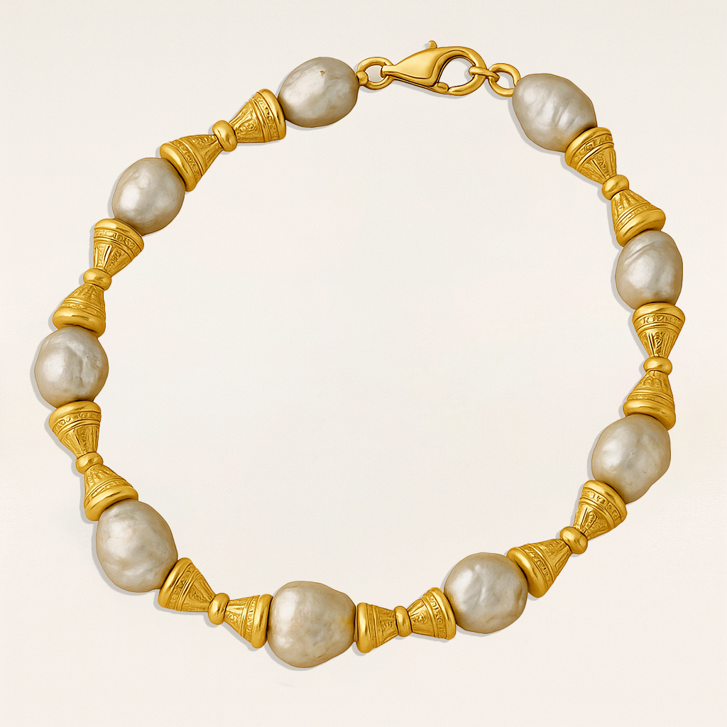 Bracelet Perles Ancien Avec Séparations En Or 18 Carats (750/1000) - Poids 12,20g - Occasion Avec Poinçon