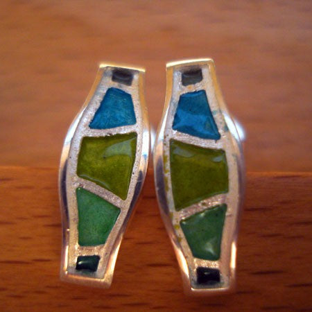 Boucles d'oreilles argent 925 émaux verts-bleus Arior