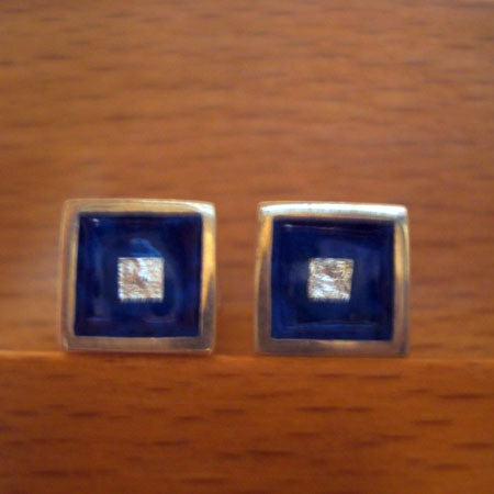 Boucles d'oreilles carrées argent 925 émaux bleus Arior