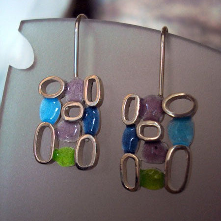 Boucles d'oreilles argent massif émaux pastel