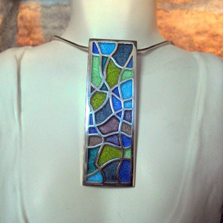 Grand pendentif XXL rect. argent 925 émaux Arior