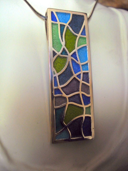 Grand pendentif XXL rect. argent 925 émaux Arior