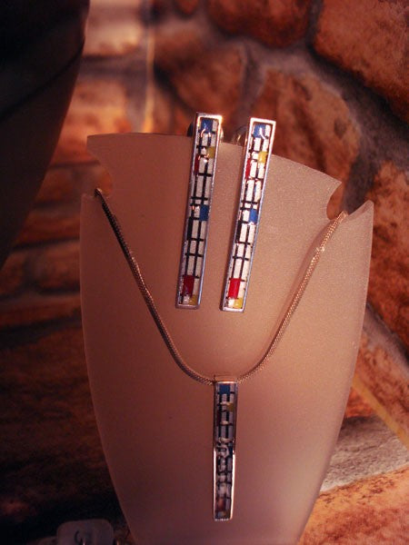 Pendentif barrette argent massif émaux multicolores