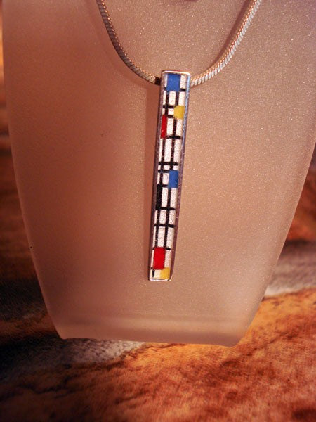 Pendentif barrette argent massif émaux multicolores