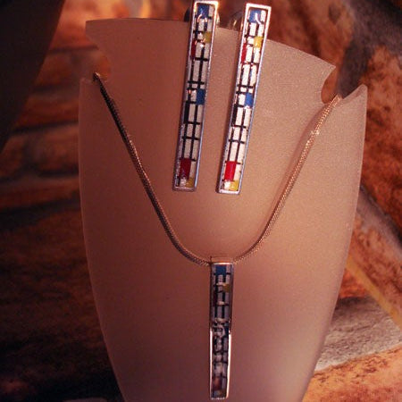 Boucles d'oreilles barrette argent émaux multicolores Arior