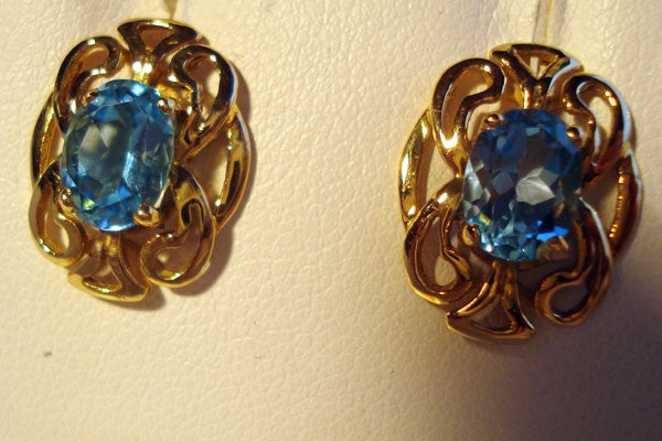 Boucles d'oreilles topazes bleus or jaune 750