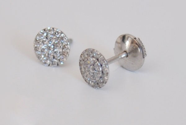 Boucles d'oreilles rondes pavé de diamants or blanc 750