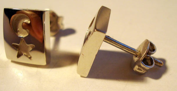 Boucles d'oreilles carrées lune étoile or blanc 750 Arior