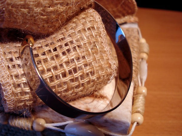 Bracelet  jonc ouvert acier et or 750