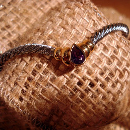 Bracelet câble acier et or 750 améthyste