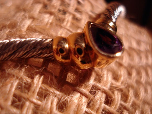 Bracelet câble acier et or 750 améthyste