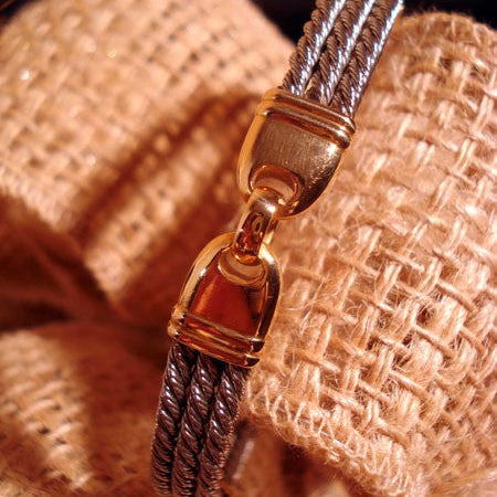 Bracelet mixte 3 câbles acier et or 750