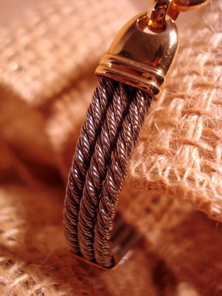 Bracelet mixte 3 câbles acier et or 750