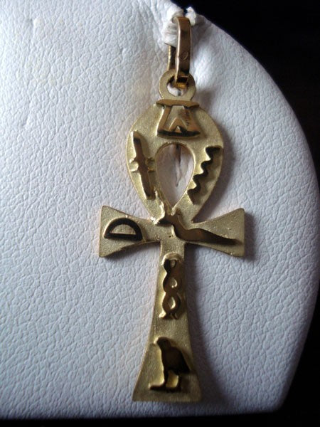 Croix égyptienne satiné-poli or jaune 750 MM