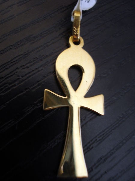 Croix égyptienne satiné-poli or jaune 750 MM