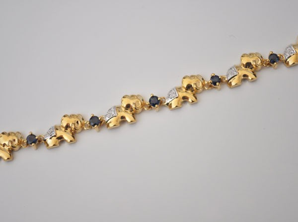 Bracelet éléphants saphirs diamants or 750
