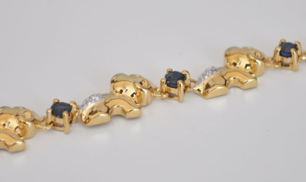 Bracelet éléphants saphirs diamants or 750