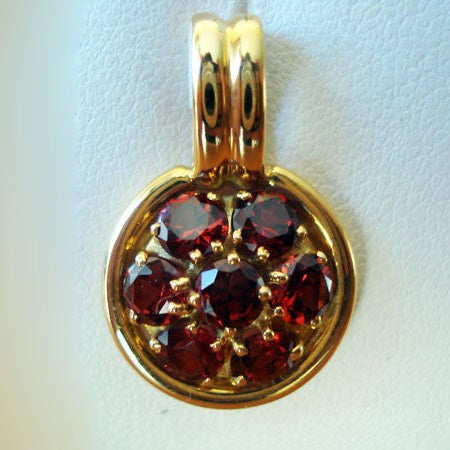Pendentif rond grenats or jaune 750