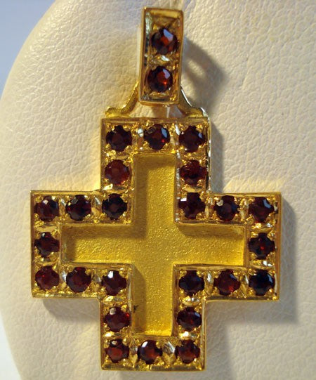 Croix carrée grenats or jaune 750