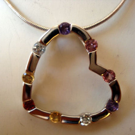 Pendentif cœur pierres fines or blanc 750 Caplain Saint André