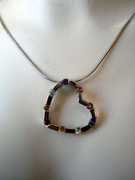 Pendentif cœur pierres fines or blanc 750 Caplain Saint André