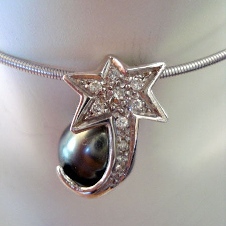 Pendentif Etoile perle de Tahiti diamants or blanc 750