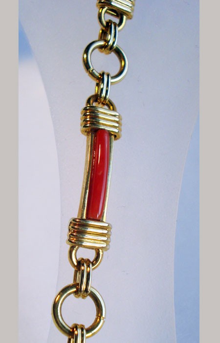 Bracelet corail baguette or jaune 750