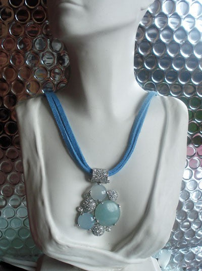 Collier cristal bleu argent massif 925