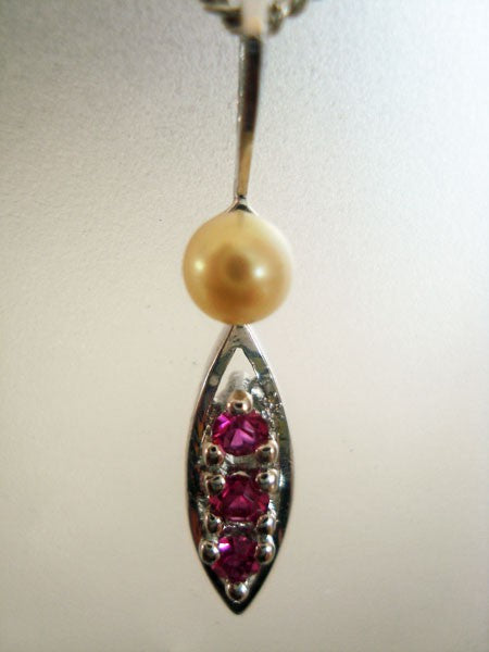 Pendentif vintage perle zircons roses argent massif