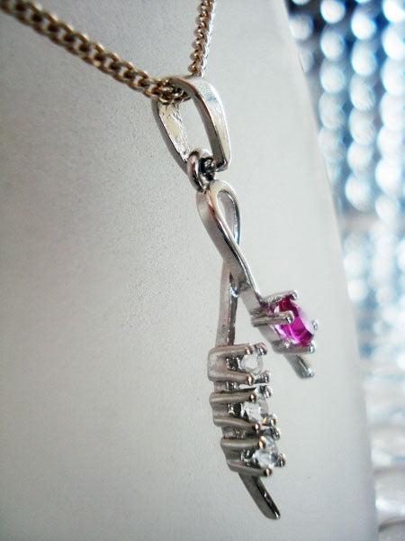Pendentif vintage rose zirconium argent massif