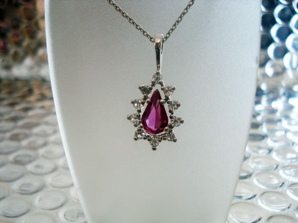 Pendentif poire zirconium rose argent massif