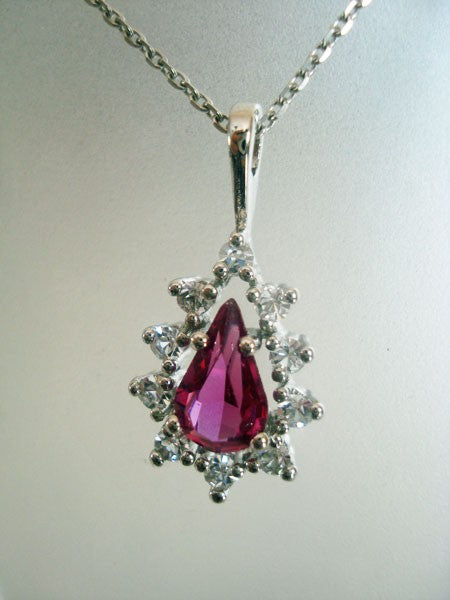 Pendentif poire zirconium rose argent massif