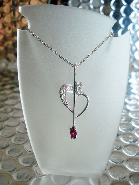 Pendentif vintage coeur zircon rose argent massif