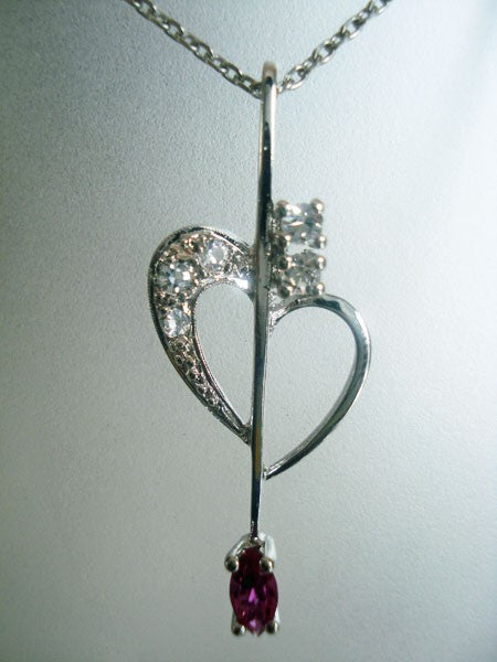 Pendentif vintage coeur zircon rose argent massif