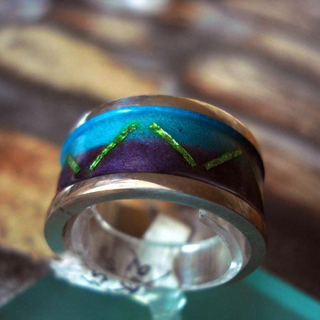 Bague émaux mauve turquoise argent Arior