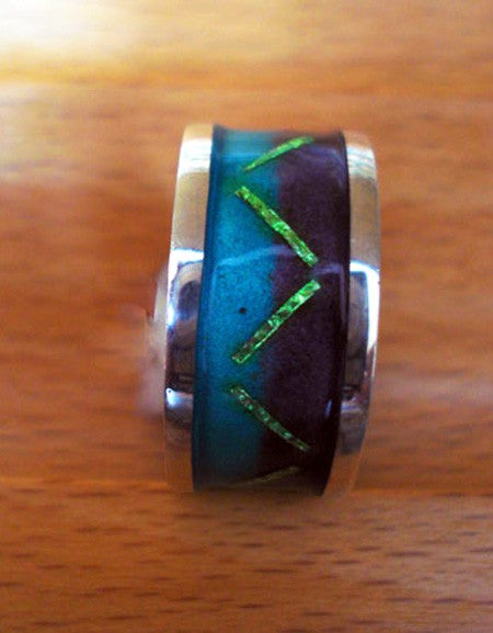 Bague émaux mauve turquoise argent Arior