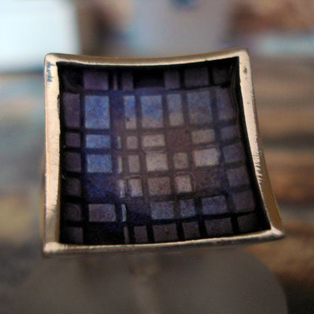 Bague carrée émaux mauves argent Arior