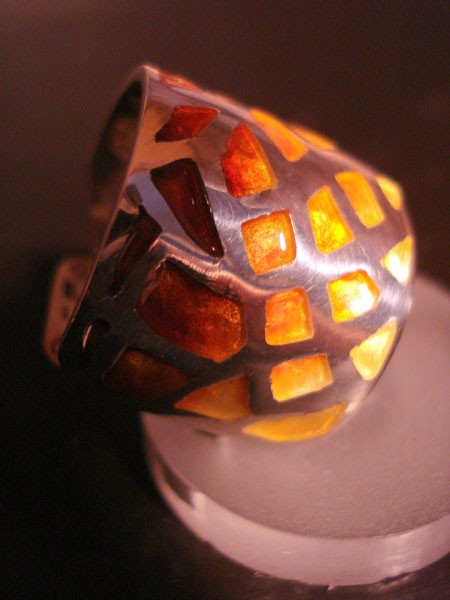 Bague large émaux ambres argent Arior