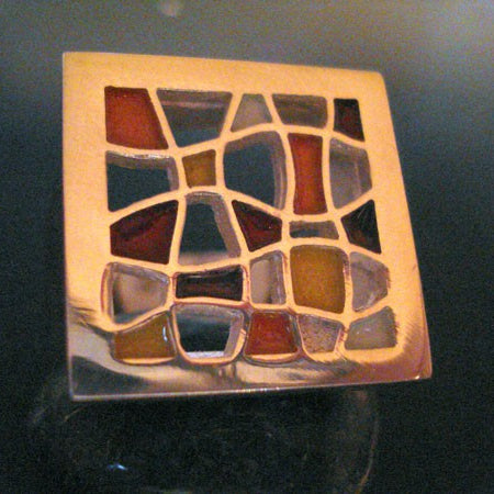 Grande bague carrée émaux ocres argent Arior