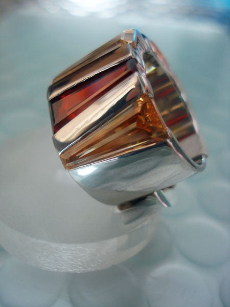 Bague large zircons trapèzes argent massif 925