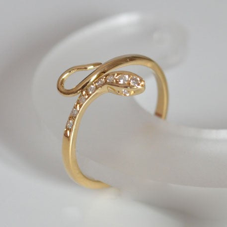 Bague fine serpent diamants or jaune 750