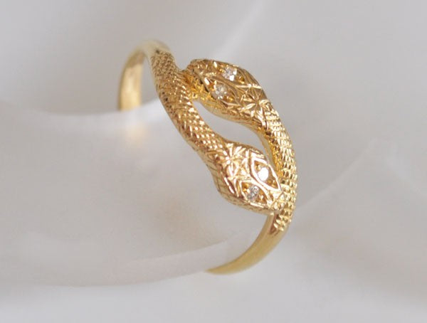 Bague 2 serpents diamants or jaune 750