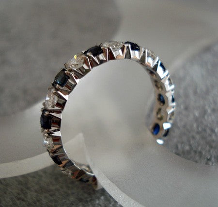 Alliance saphirs diamants tour complet or blanc 750 Orest