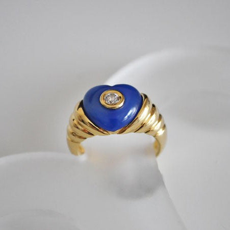 Bague coeur agathe bleue diamant or jaune 750 Roure