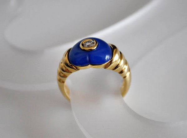 Bague coeur agathe bleue diamant or jaune 750 Roure