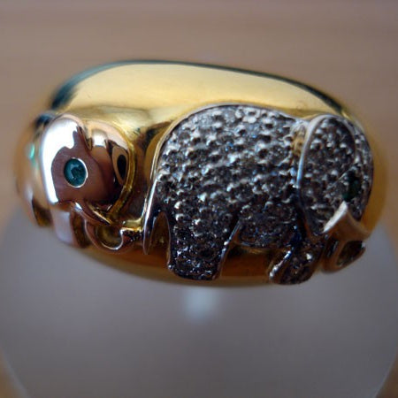 Bague éléphants diamants 3 ors 750 Roure