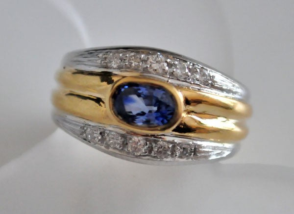 Bague saphir de Ceylan diamants 2 ors 750