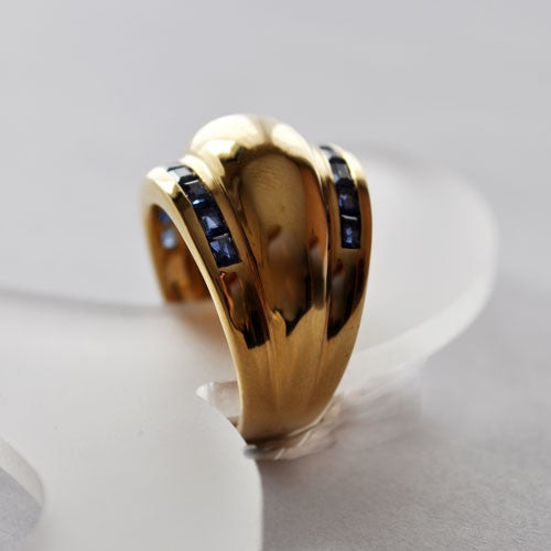 Bague jonc saphirs de Ceylan baguettes or jaune 750