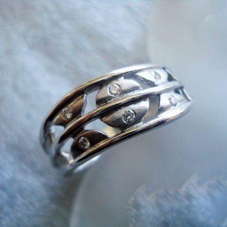 Bague diamants or blanc 750 satiné