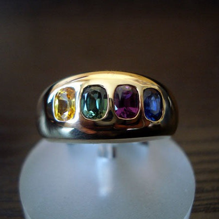 Bague 4 saphirs couleurs or jaune 750